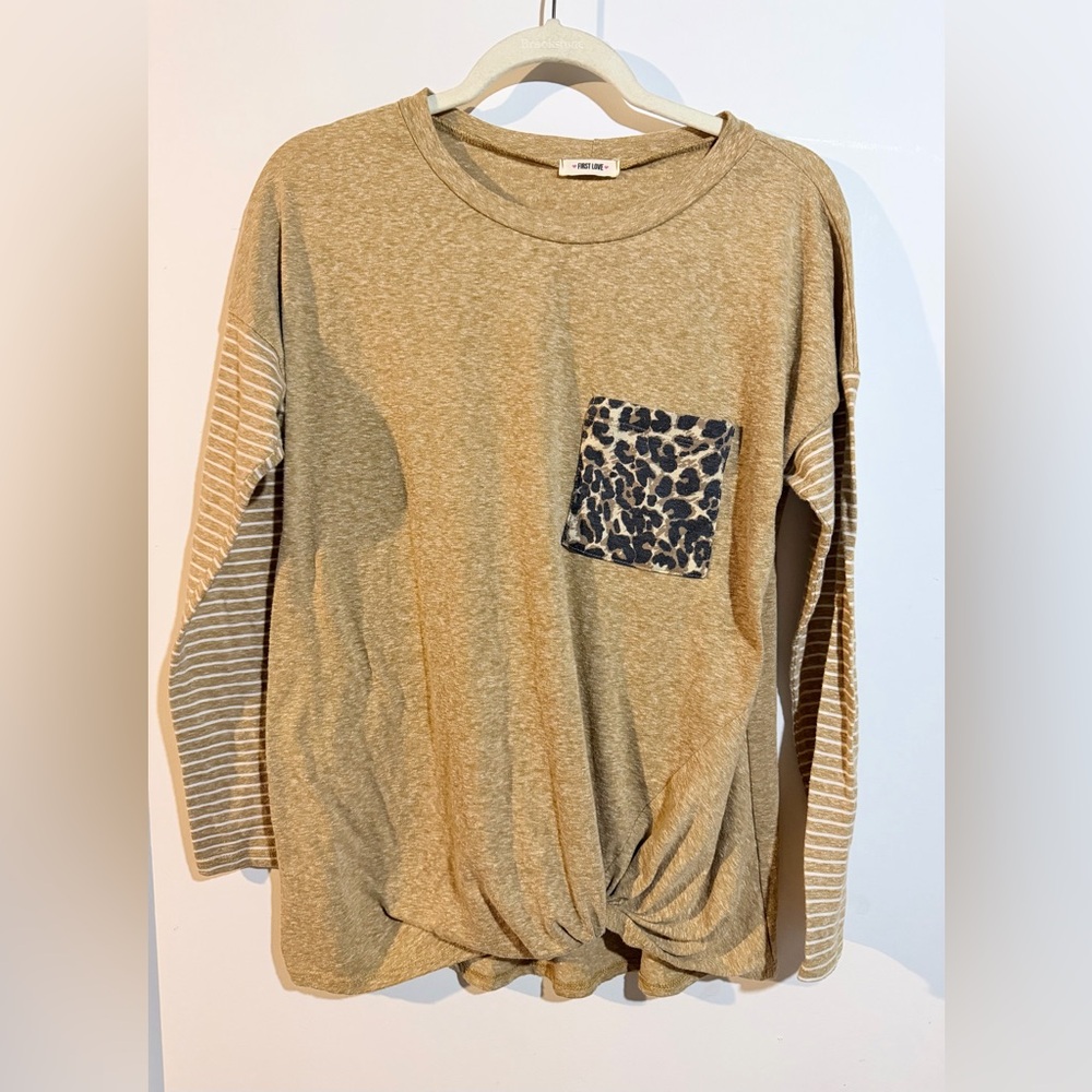 Women’s Mustard Long Sleeve Top with Leopard Pocket